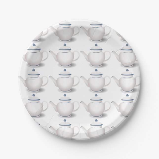 Platos de papel para fiesta del té Tetera inglesa (Anverso)
