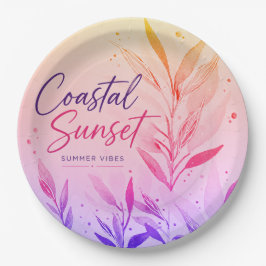 Platos de Papel para Fiesta Puesta de Sol Costera