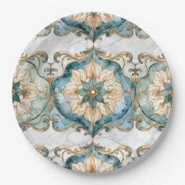 Platos de papel para fiesta Tapiz Flor Cerúlea