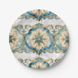 Platos de papel para fiesta Tapiz Flor Cerúlea
