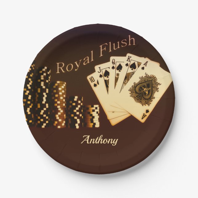 Platos de papel para fiesta temática de póquer Roy (Anverso)