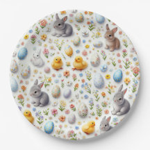 Platos de Papel para Fiestas – Conejos, Huevos, Po