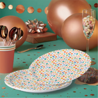Platos de papel para fiestas florales coloridos