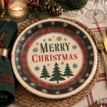 Platos de papel para foto vintage de Navidad alegr