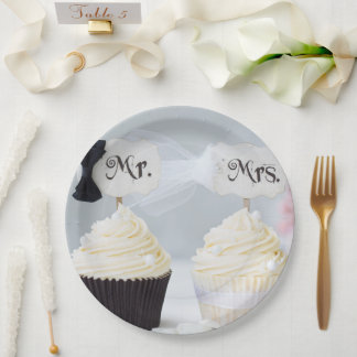 Platos de papel para la ducha de novios Sr. y Sra.