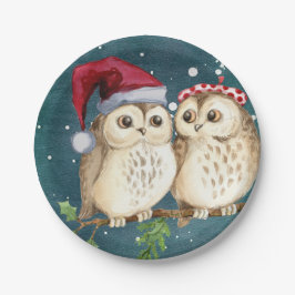 Platos de papel para Navidad con búhos lindos