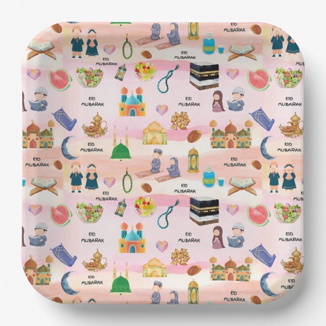 Platos de papel para niños Eid Mubarak – Islámico  (Anverso)