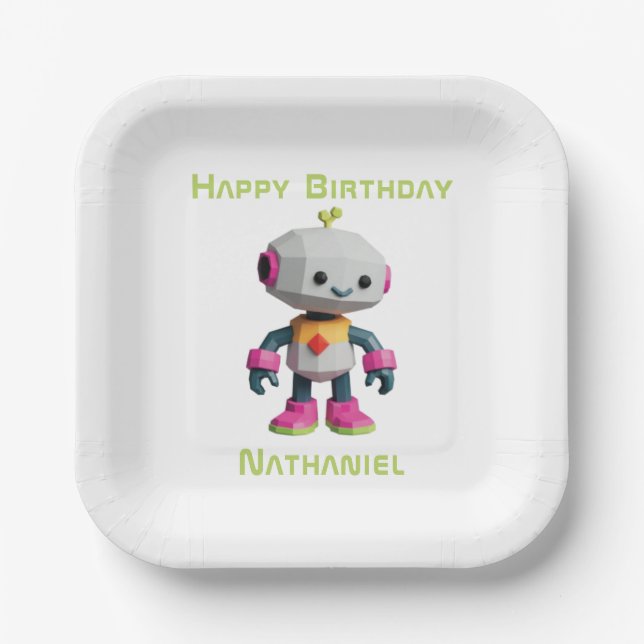 Platos de papel para niños robot personalizables (Anverso)