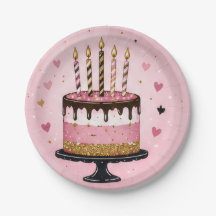 Platos de papel para pastel de cumpleaños rosa
