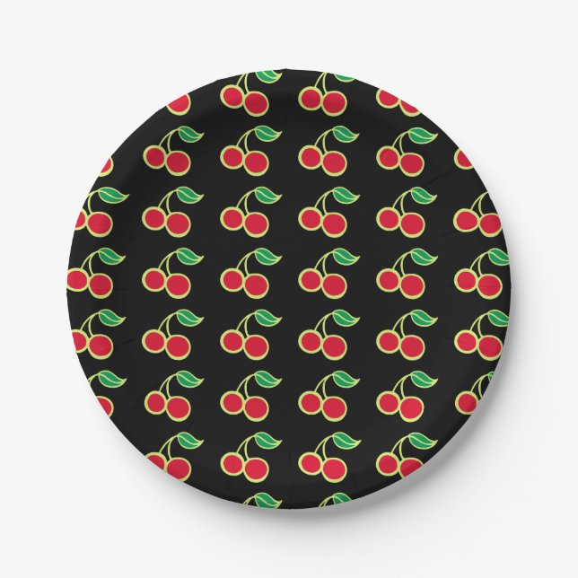 Platos de papel para picnic de fiesta de cereza de (Anverso)