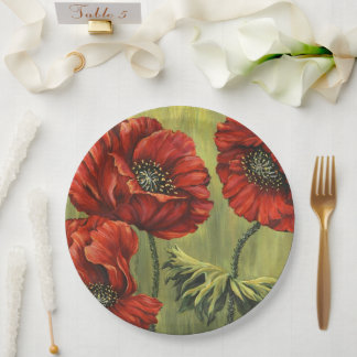 Platos de papel para picnic Jardín de Amapola Roja