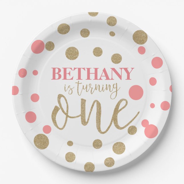 Platos de papel para primer cumpleaños con brillo  (Anverso)