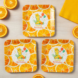 Platos de papel para primer cumpleaños de Citrus B