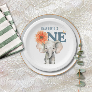 Platos de papel para primer cumpleaños de elefante