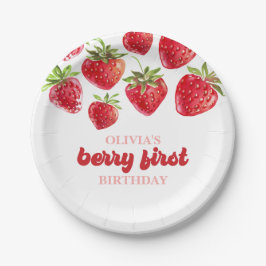 Platos de papel para primer cumpleaños de fresa y 