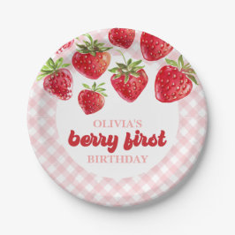 Platos de papel para primer cumpleaños de fresa y 