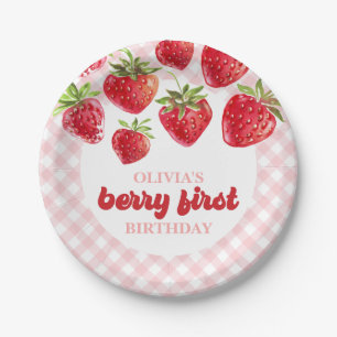 Platos de papel para primer cumpleaños de fresa y 