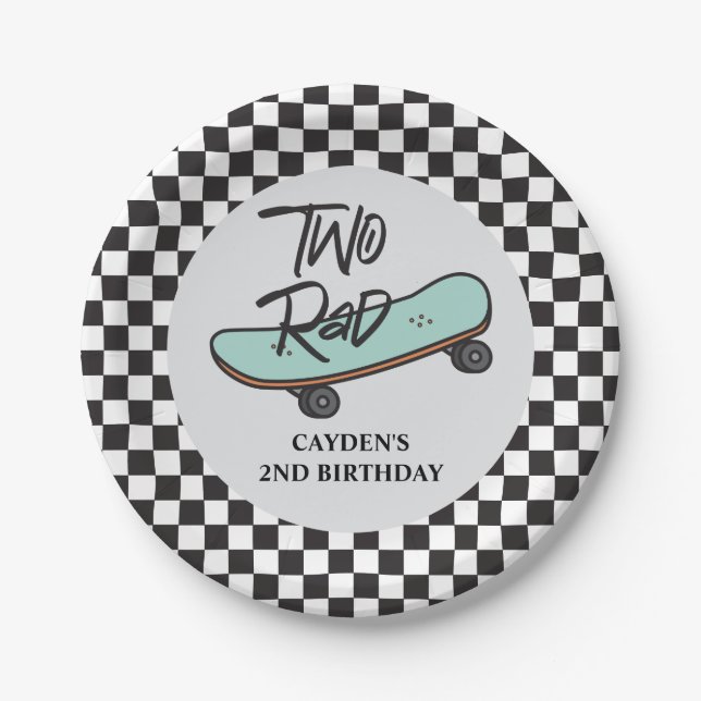 Platos de papel para segundo cumpleaños Skateboard (Anverso)