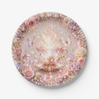 Platos de papel para té de hadas de cristal