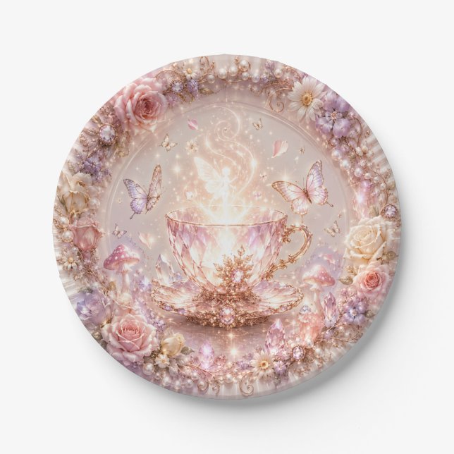 Platos de papel para té de hadas de cristal (Anverso)