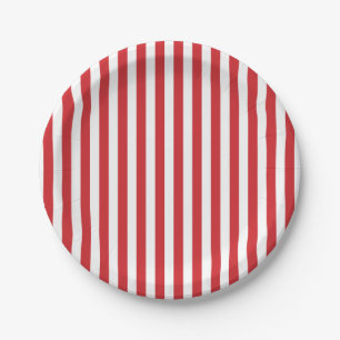 Platos de papel pastel con raya roja elegante