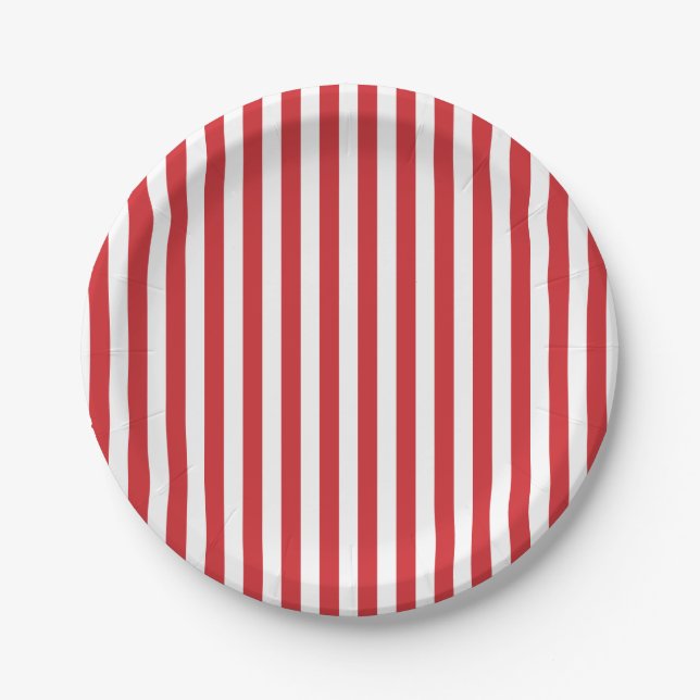 Platos de papel pastel con raya roja elegante (Anverso)