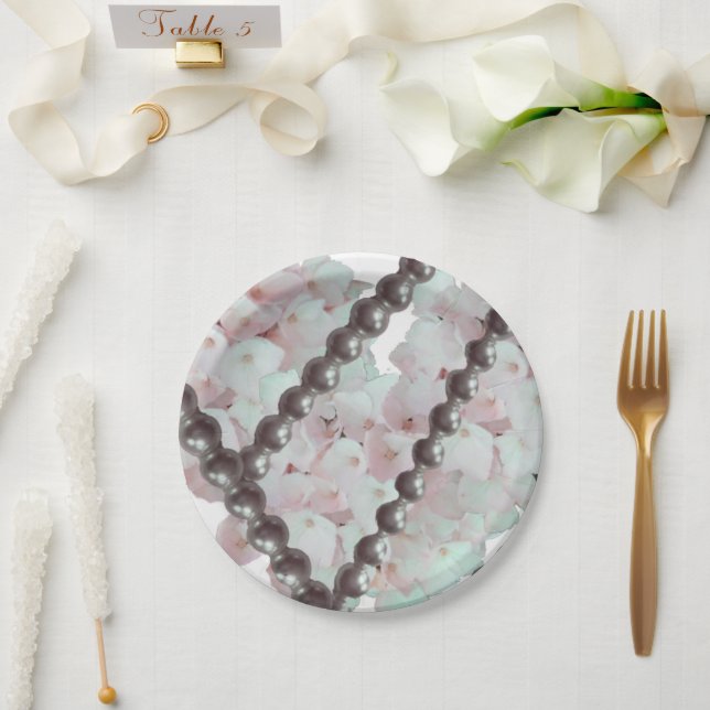 Platos de papel Perlas y Flores (Boda)