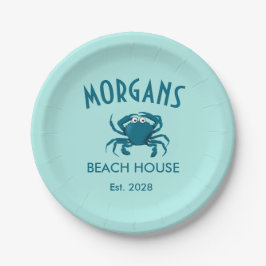Platos de papel personalizados Blue Crab Beach Hou
