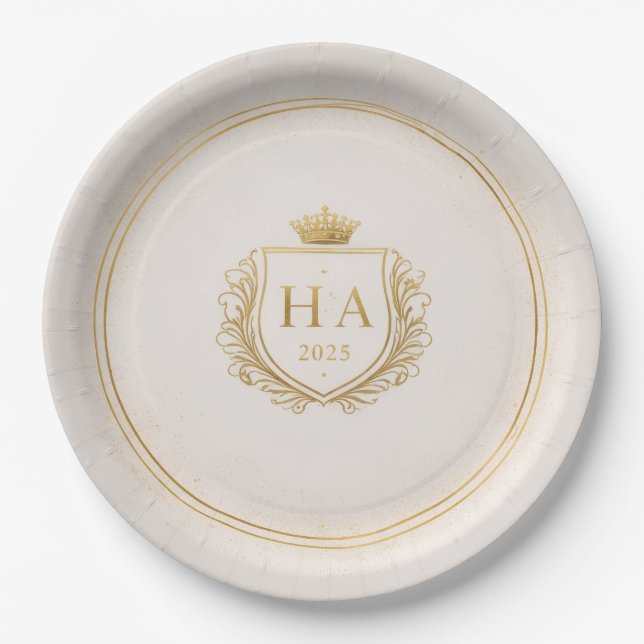 Platos de Papel Personalizados con Cresta Dorada (Anverso)