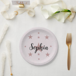 Platos de papel personalizados con estrella rosa –