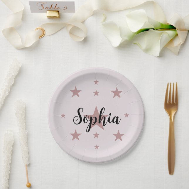 Platos de papel personalizados con estrella rosa – (Boda)
