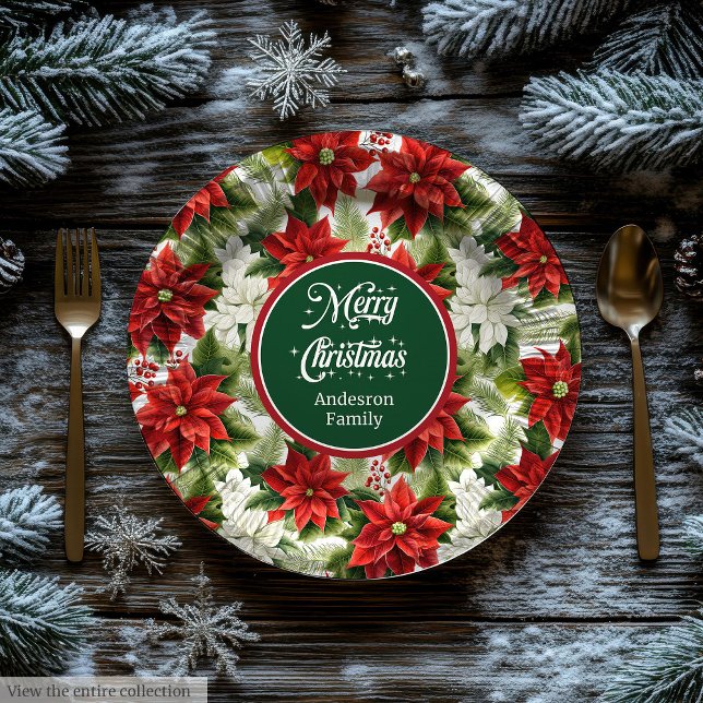 Platos de papel personalizados con flores de Navid (Trendy Red Christmas Flowers Custom Paper Plates )