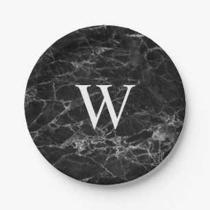 Platos de papel personalizados con inicial de márm