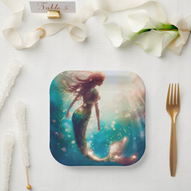 Platos de papel personalizados con tema de sirena (Boda)
