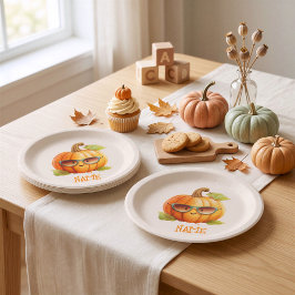 Platos de papel personalizados de calabaza linda d