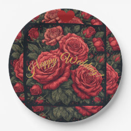 Platos de Papel Personalizados "Feliz Boda" Floral