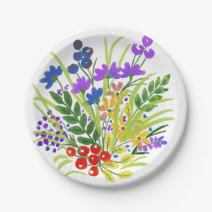 Platos de papel personalizados Flores Acuarela 05 