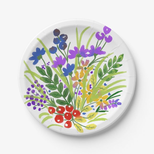 Platos de Papel Personalizados Flores Acuarela 05  (Anverso)