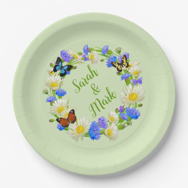 Platos de Papel Personalizados Flores Mariposa (Anverso)
