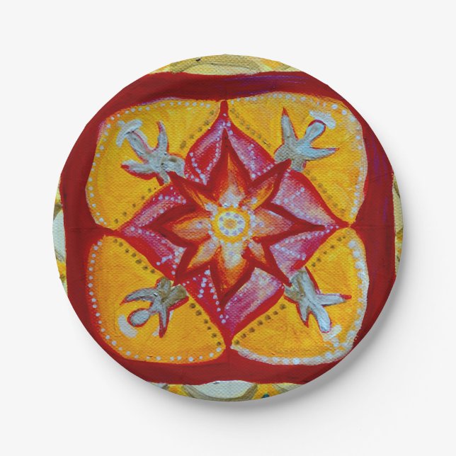 Platos de papel personalizados Mandala Amarillo 7  (Anverso)