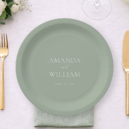 Platos de papel personalizados para boda en verde