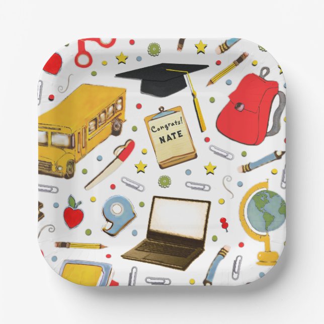 Platos de papel personalizados para fiesta de grad (Anverso)
