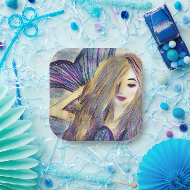 platos de papel personalizados tema sirena (Fiesta)