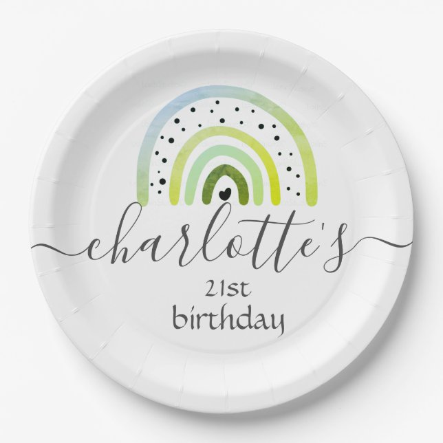 Platos de Papel Personalizados - Verde Arcoíris (Anverso)
