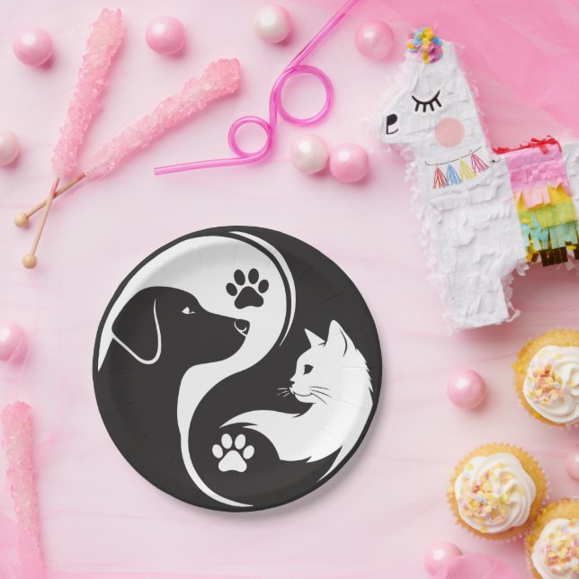 Platos de Papel Pet Harmony Yin Yang - Tema Perro  (Fiesta)