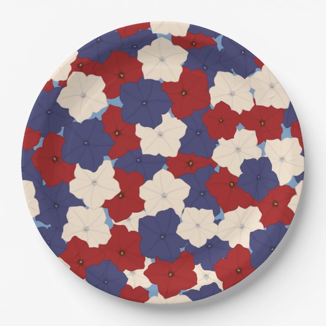 Platos de Papel Petunias Patrióticas (Anverso)
