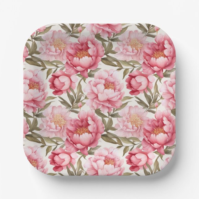 Platos de papel Pink Peony (Anverso)