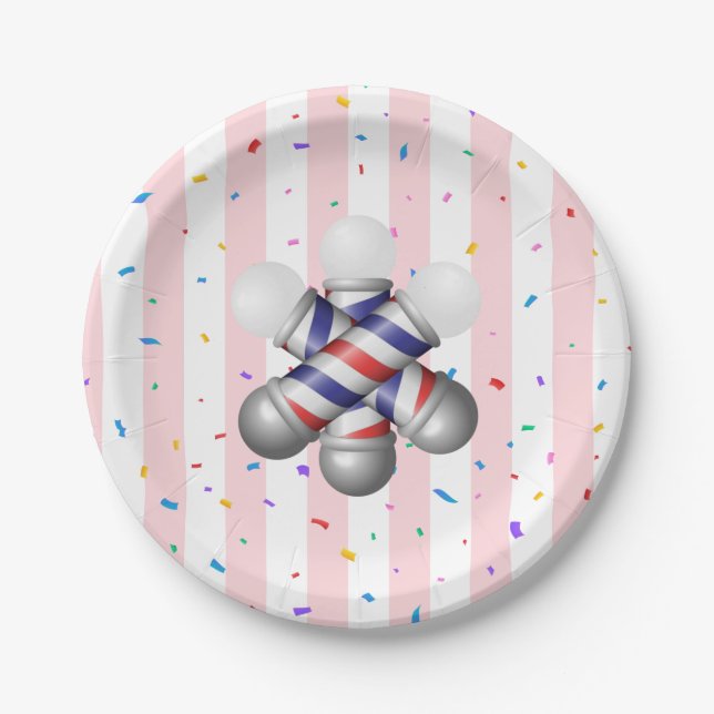 Platos de Papel, Poste de Barbería de Rayas Rosada (Anverso)