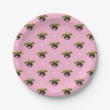 Platos de papel Pug rosa