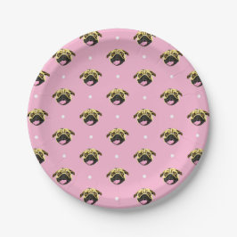 Platos de papel Pug rosa
